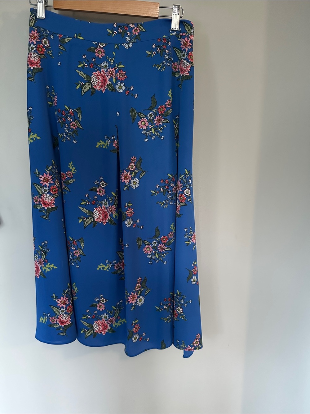 LOFT Bright Blue Floral Midi Skirt